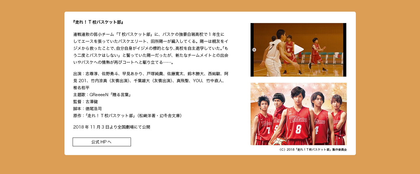 出演作品：『走れ！T高バスケット部』