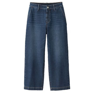 縦横ストレッチデニムワイドパンツ　インディゴブルー