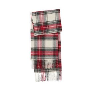 ウール織り大判ストール（柄）　オートミール×チェック