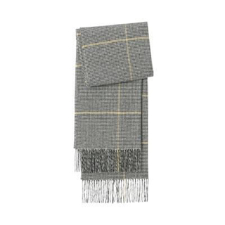 ウール織り大判ストール（柄）  ６０×２００ｃｍ・チャコールグレー×柄