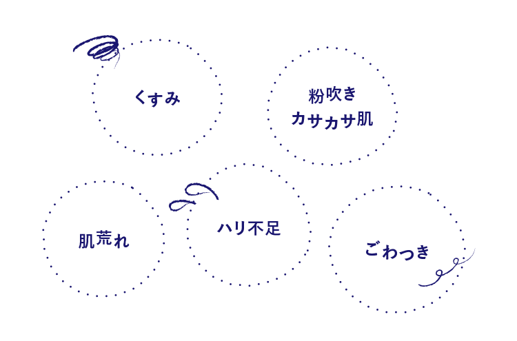 くすみ／粉吹き、カサカサ肌／肌荒れ／ハリ不足／ごわつき