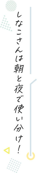 しなこさんは朝と夜で使い分け！