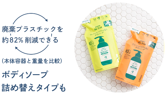 廃棄プラスチックを約82%削減できる ボディソープ詰め替えタイプも
