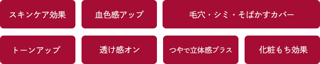 スキンケア効果 血色感アップ 毛穴・シミ・そばかすカバー トーンアップ 透け感オン つやで立体感プラス 化粧もち効果