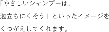 「やさしいシャンプーは、泡立ちにくそう」といったイメージをくつがえしてくれます。