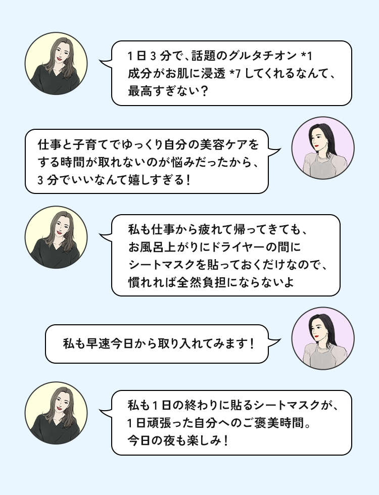 1日3分で、話題のグルタチオン*1成分がお肌に浸透*7してくれるなんて、最高すぎない？